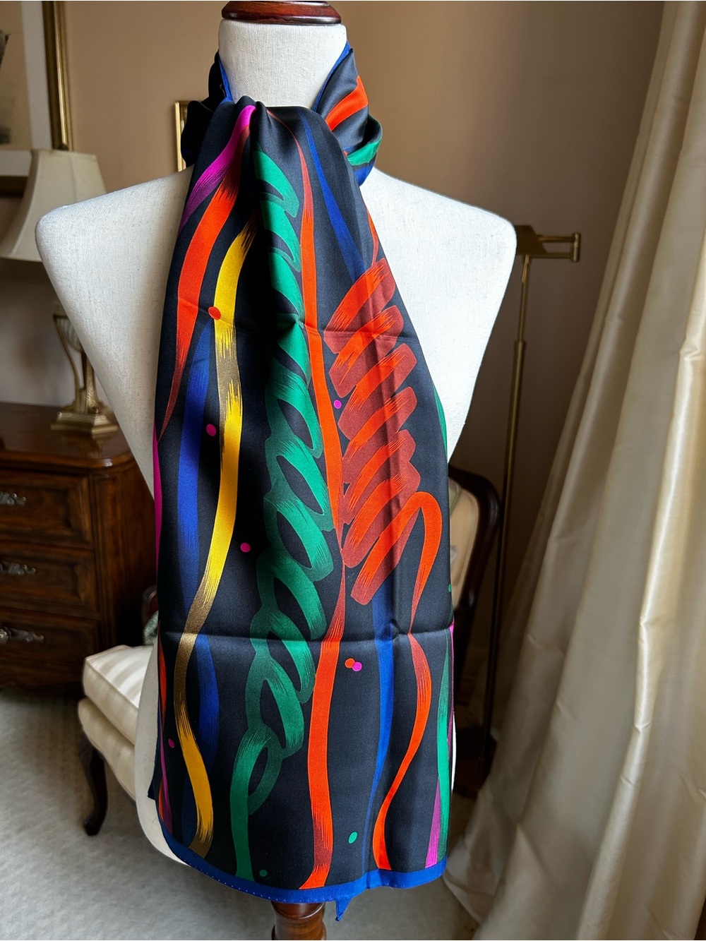 Vintage 1988 Perry Ellis Silk Twill Oblong Scarf “Streamers and Confetti”